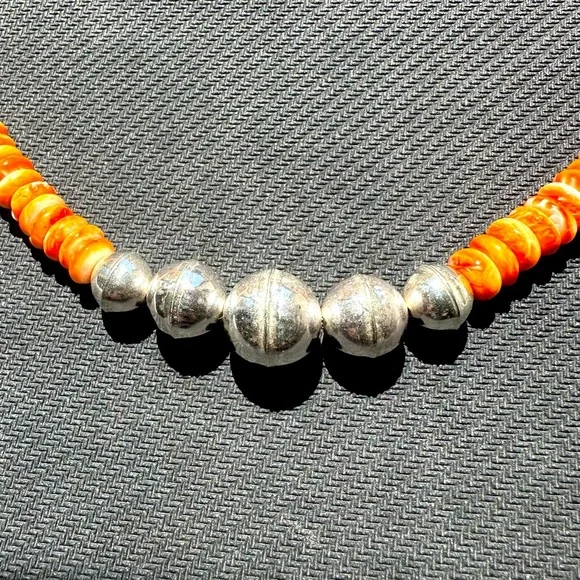 Hand Crafted “One of a Kind” Orange. spiny Oyster & Sterling Silver Necklace - Picture 3 of 4